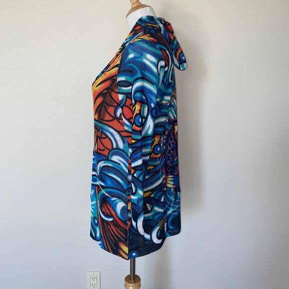 VTG 90's Y2K Ed Hardy Koi Fish Hoodie VNeck Tunic Sweater XL - Picture 3 of 6